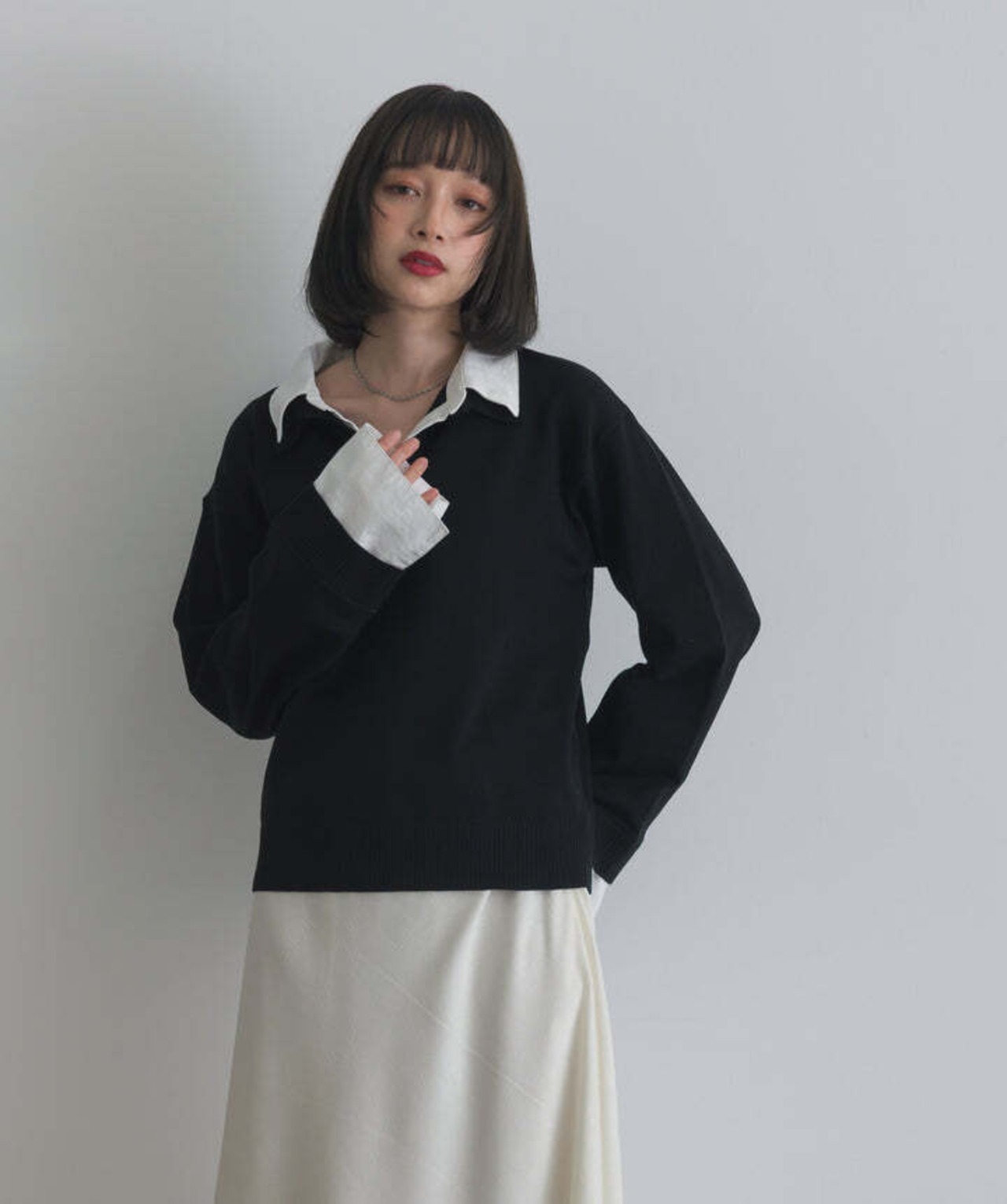 AE5002 シャツ切替レイヤードプルオーバー black