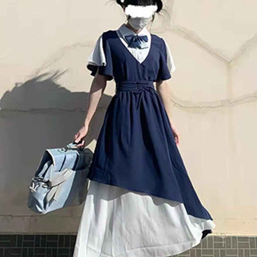 ロリータファッション セーラー風セットアップ ネイビー シフォン