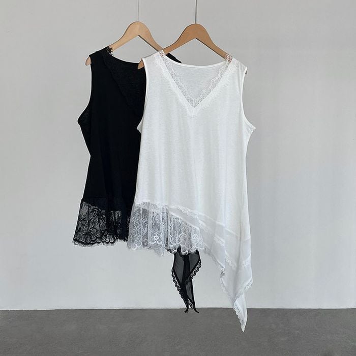 asymmetry lace trim sleeveless top 14251 | abeille