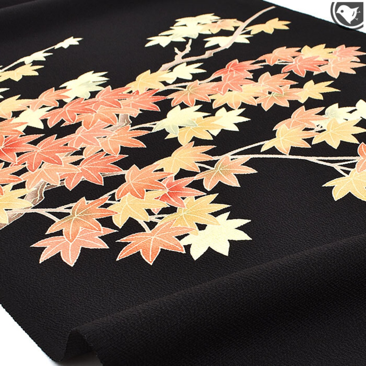 名古屋帯]新潟 十日町友禅 秀美 謹製 縮緬地 紅葉柄 九寸帯 正絹 日本  