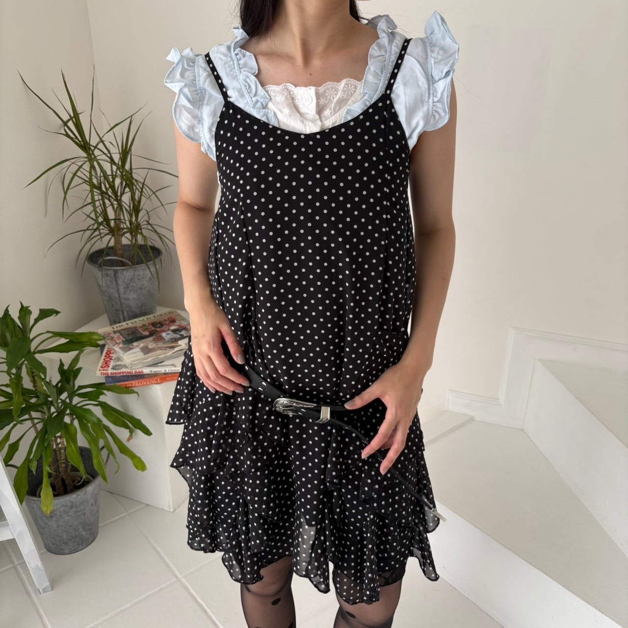 ドット柄シアー重ねキャミワンピ_LN03505