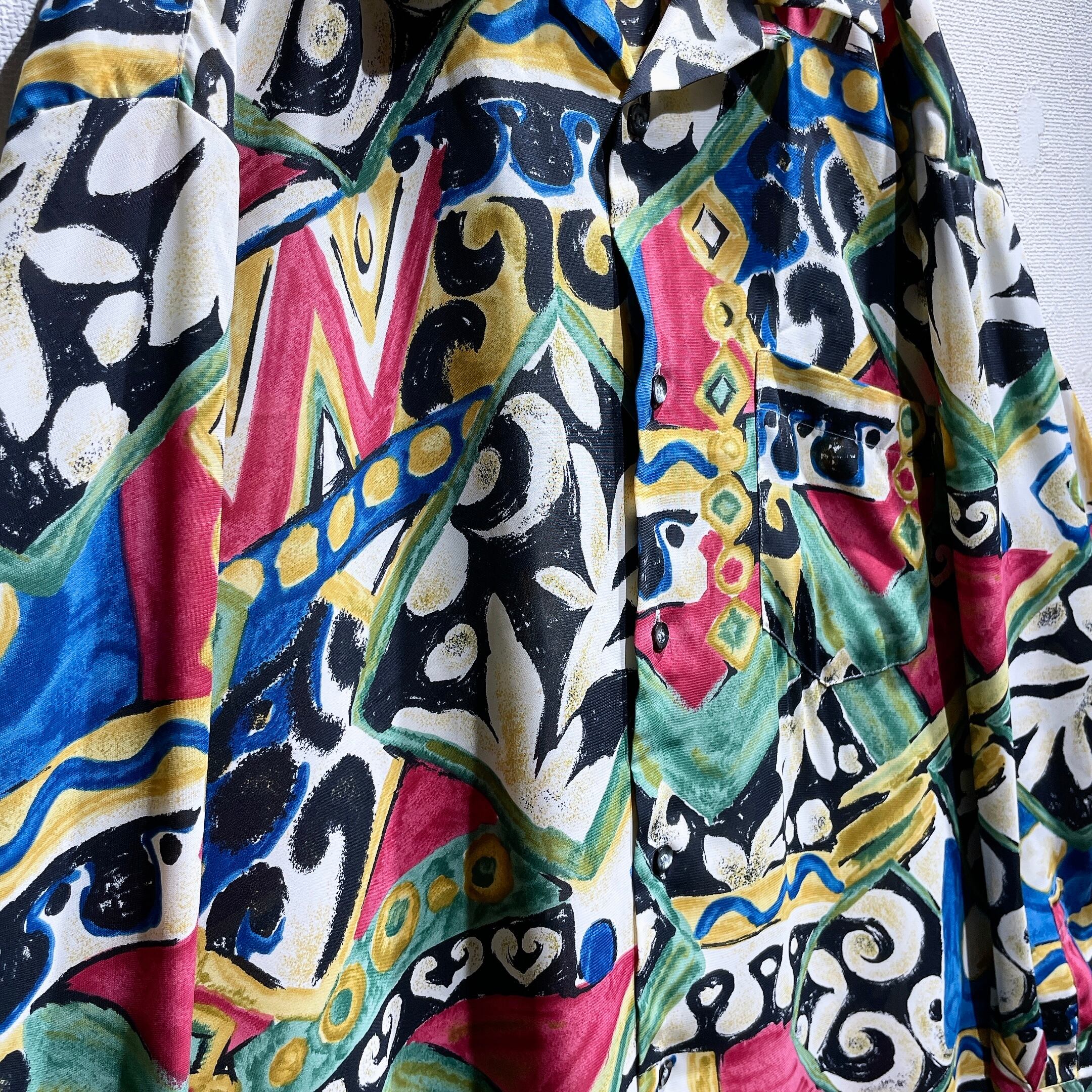 1990s Psychedelic art pattern Design vintage Drape loose Open collar shirt