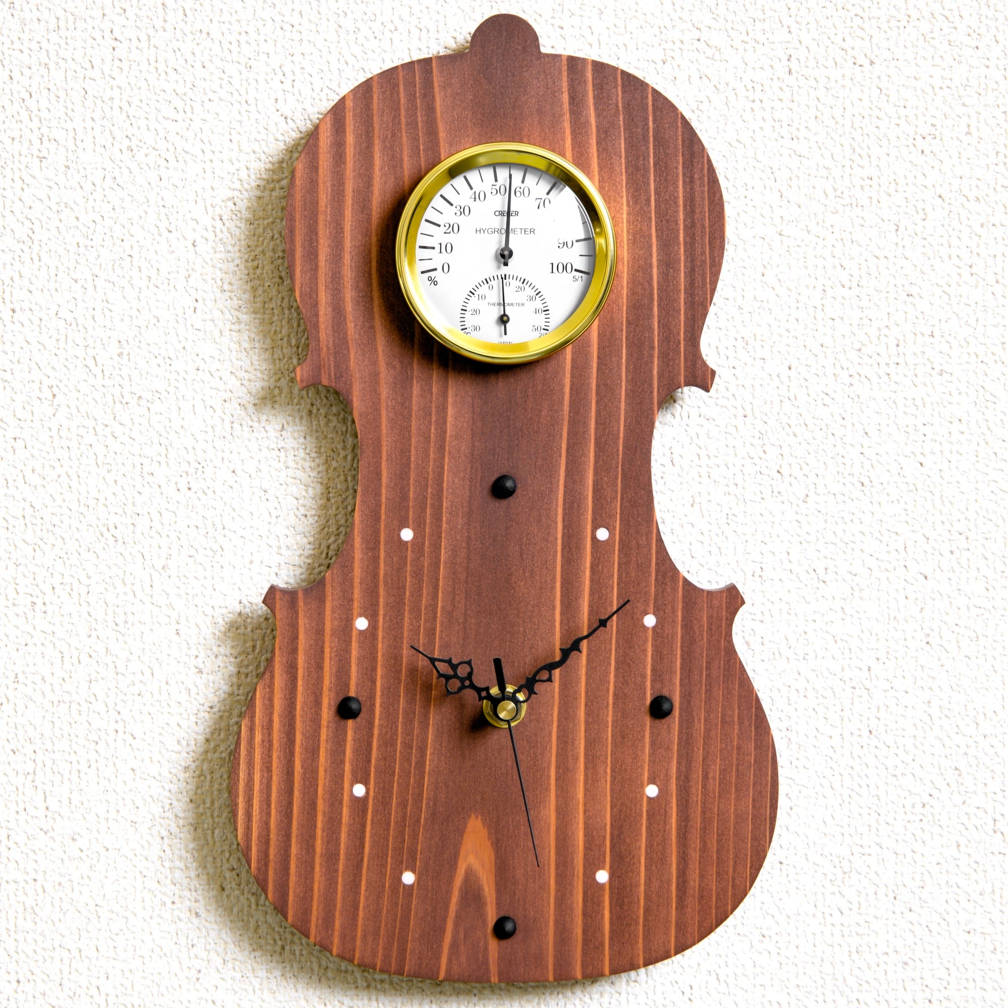 【静音秒針】掛時計『ヴァイオリン レッドブラウン』【温湿度計】