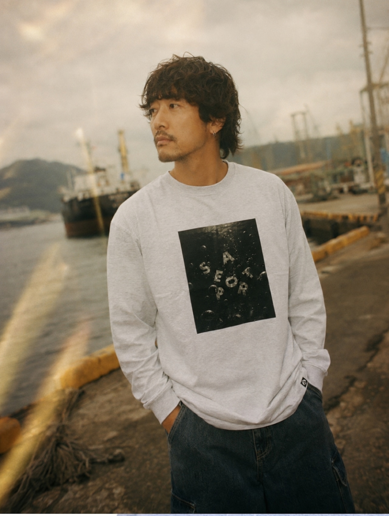 【SUNKEN LETTERS L/S TEE】SILENT DEPTH(Mix Gray) 画像2
