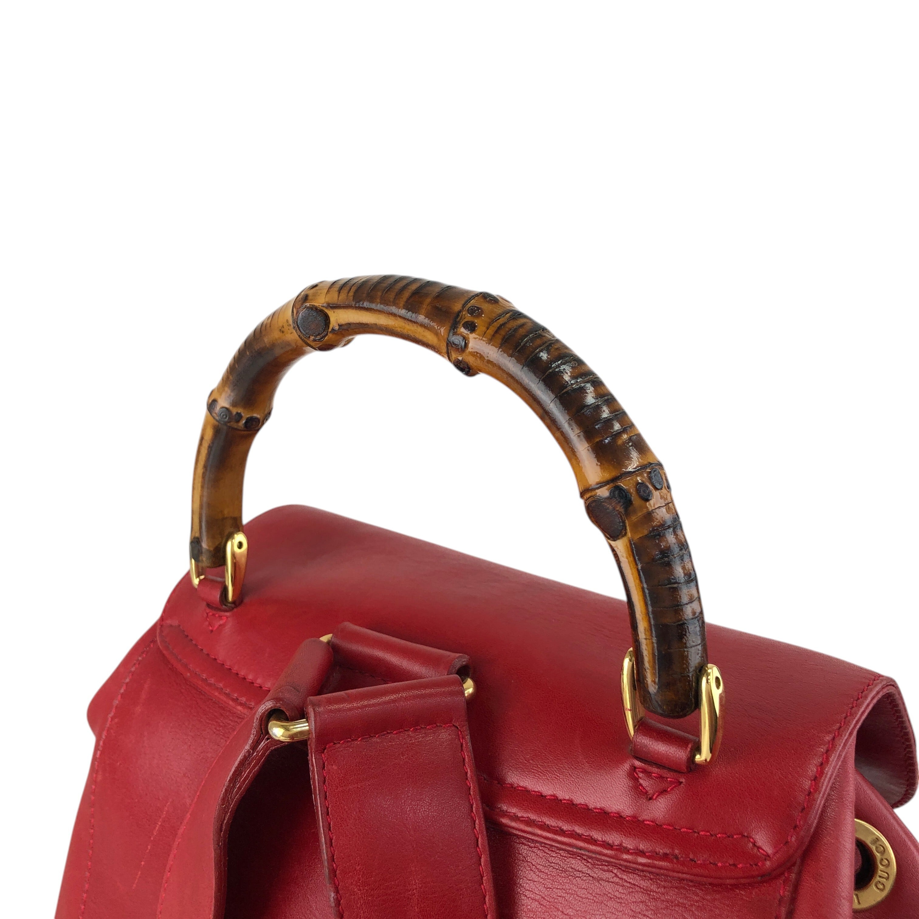GUCCI グッチ バックパック レッド バンブー レザー ダブルポケット