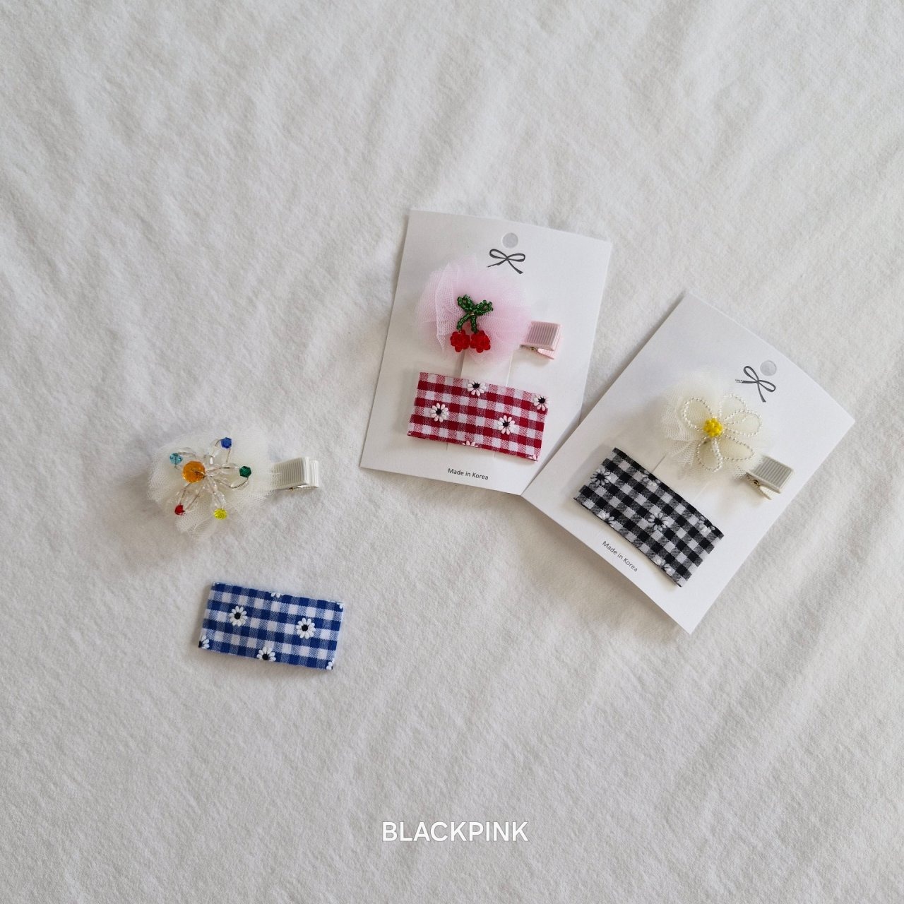 [BLACKPINK] Accessories) Beaded Flower Check 2-Piece Set-up / [블랙핑크] 악세)비즈꽃체크2종세트