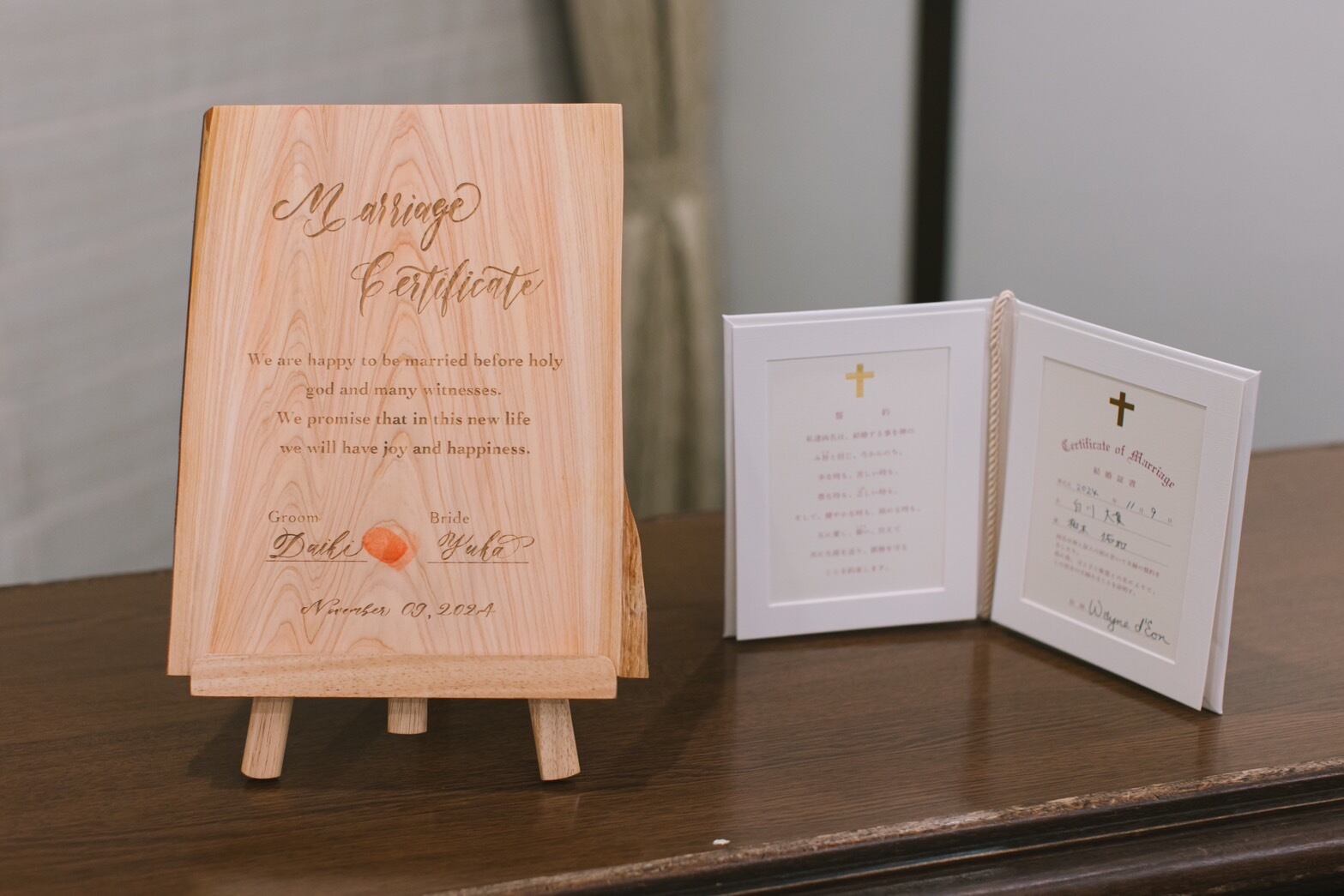 トチ天然木 一枚板 ウェルカムボード インテリア結婚式　結婚証明書 モニター割引あり❤︎天然無垢の一枚板で作る木の結婚証明書 | Chaleur