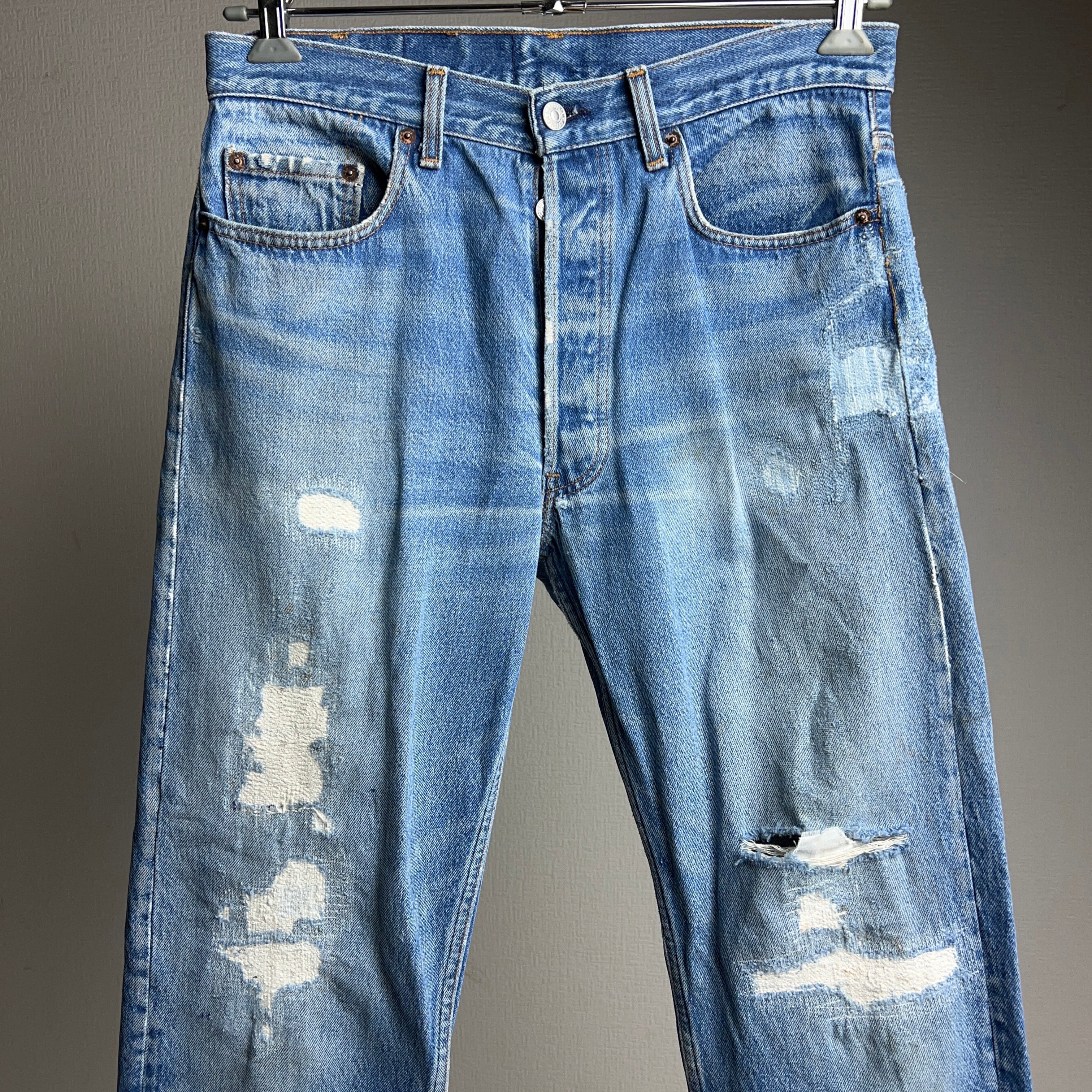 80's~ “Levi’s” 501 Damage Denim Pants W34 USA製 80年代 リーバイス ダメージデニムパンツ  リペア【0929A54】【送料無料】
