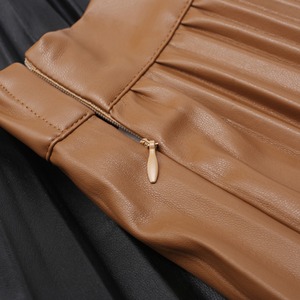 Aラインレザープリーツスカート W01005