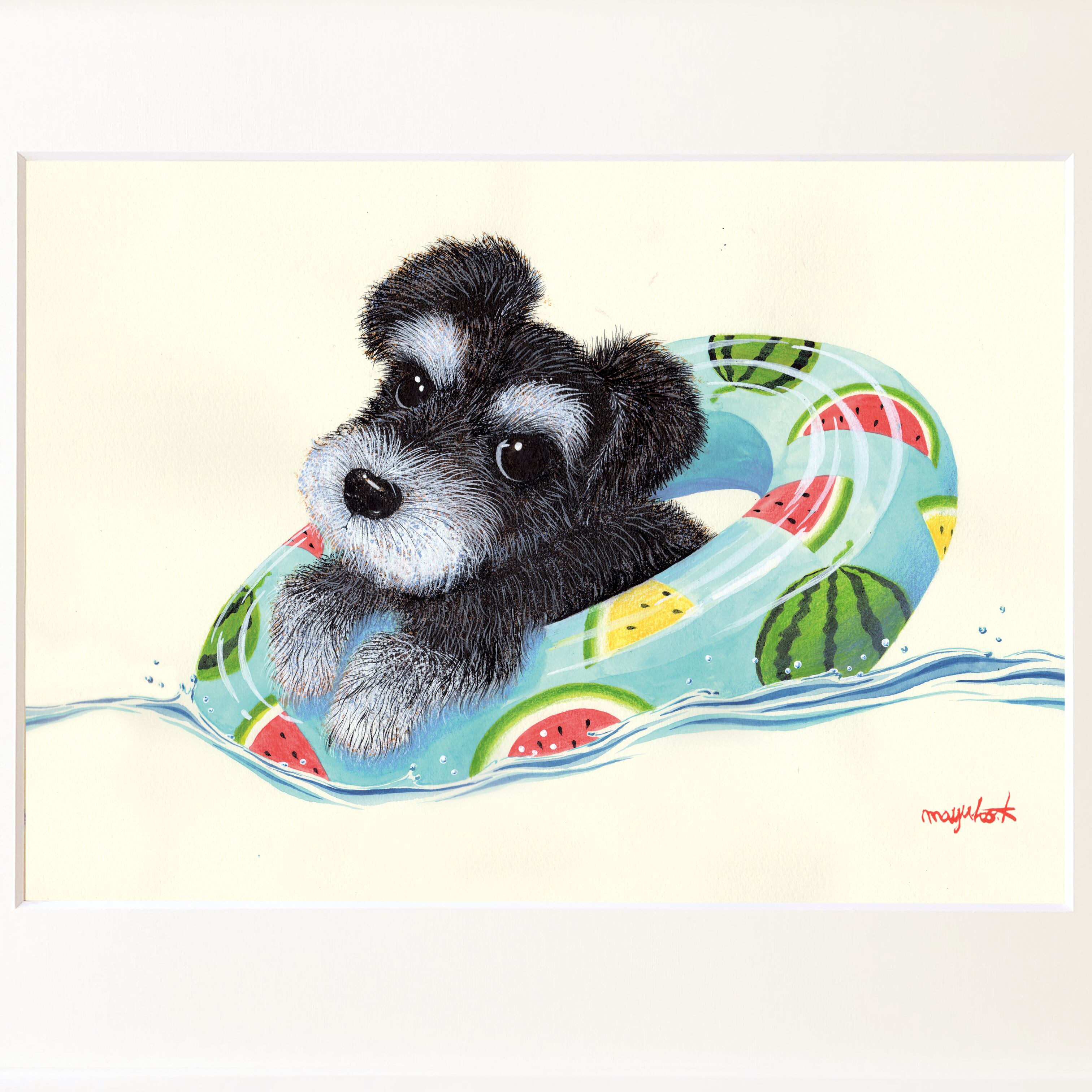 白ウサギの油絵【兎似顔絵】1点物の原画/作者サイン入り/吊り具