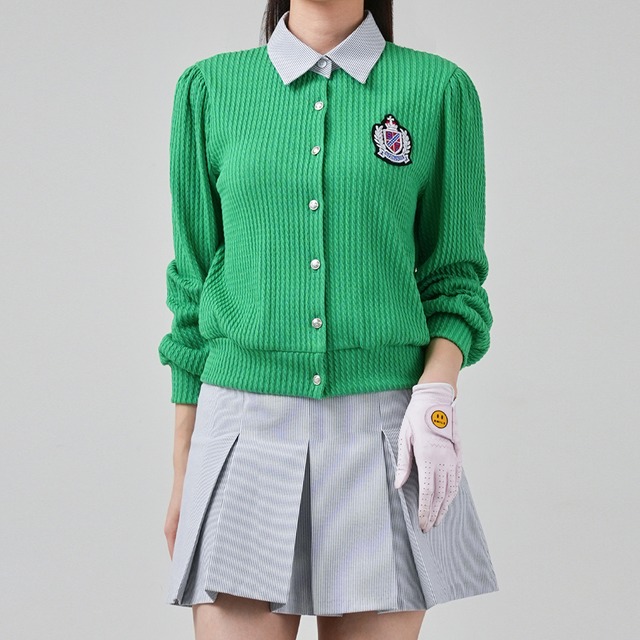 襟付きワッペンカーディガン