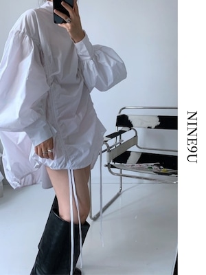 【即納商品】IRREGULAR pleated lantern sleeve shirt【NINE3708】