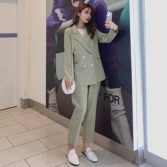 セットアップ パンツ スーツ ジャケット グリーン きれいめ カジュアル 大人可愛い 韓国ファッション Luluca 韓国 トレンドファッションluluca ルルカ