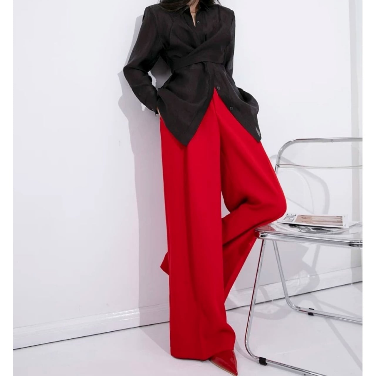 High Waist Tuck Wide Pants 01445