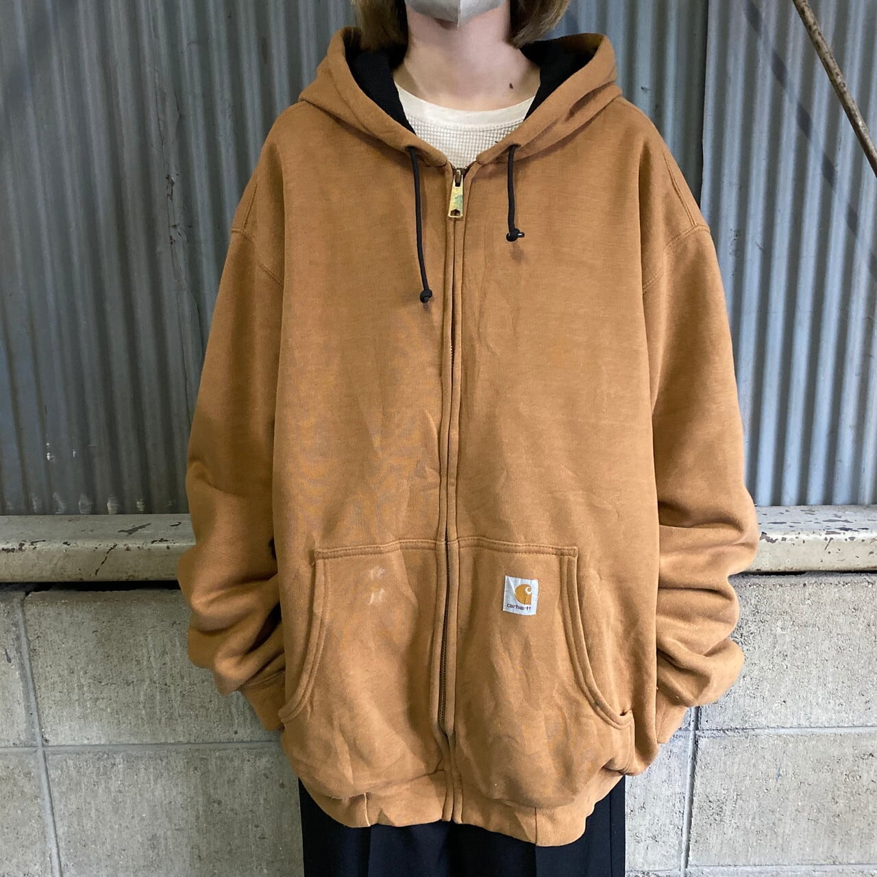 【US◎希少レア】Carhartt フルジップパーカー デカロゴ ボロ S