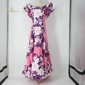フラダンス 衣装 ワンピース ドレス ピンク系 CC Fashions ハワイ製 ハイビスカス柄 モンステラ柄 プルメリア柄 ハワイアンプリント アロハ フラ ダンス レッスン 練習 フリル袖 かわいい おしゃれ 上品 華やか 鮮やか パープル系 ホワイト系 ピンク 紫 白 女性用 カラフル 楽しい フェスティバル パーティー プリント柄 豪華 エレガント 可愛い系