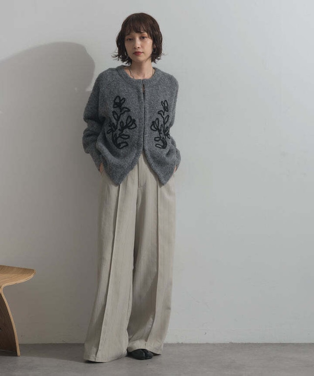 HD255009 テープ刺繍ニットカーディガン gray