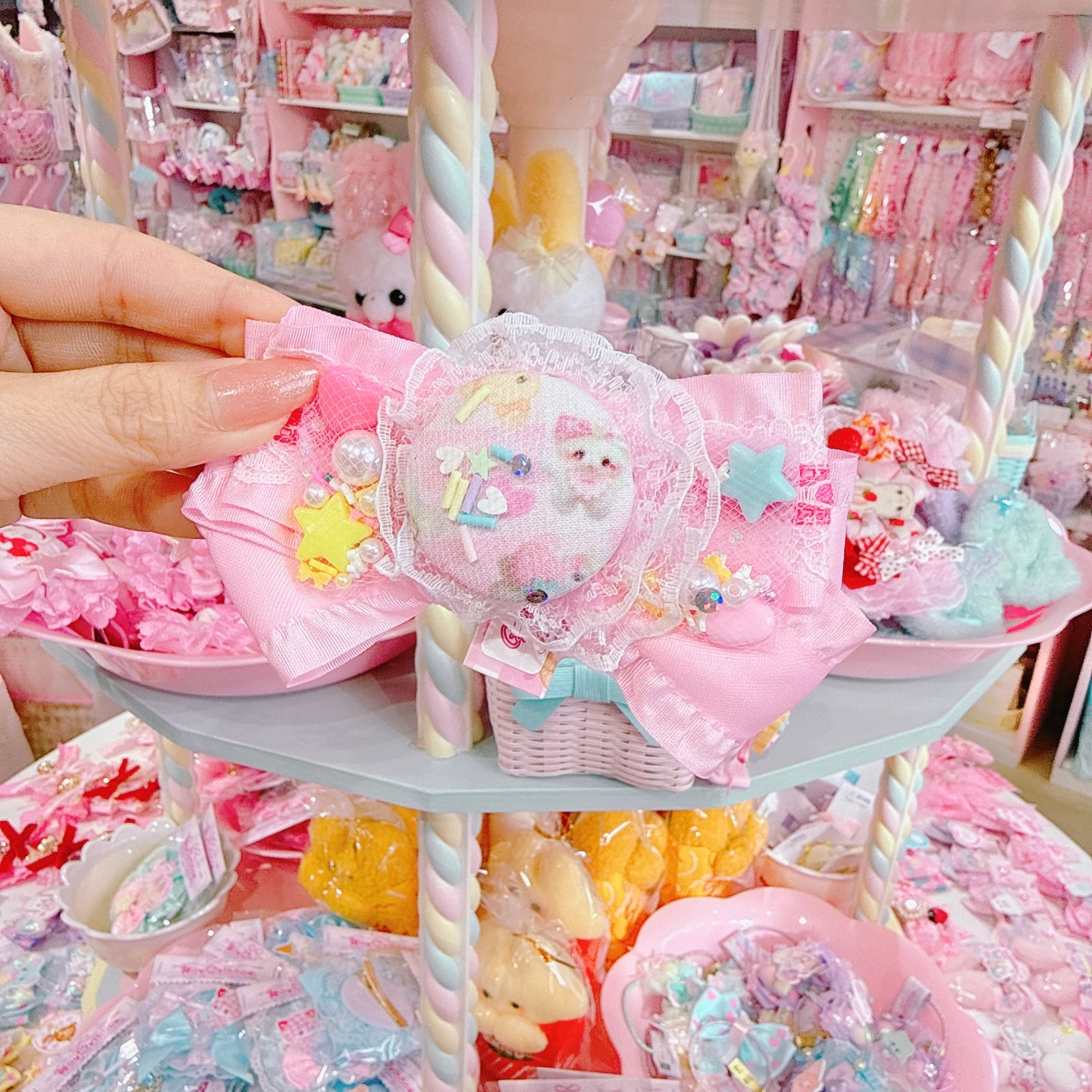 【R14】53-15くるみボタンポニーヘアクリップ