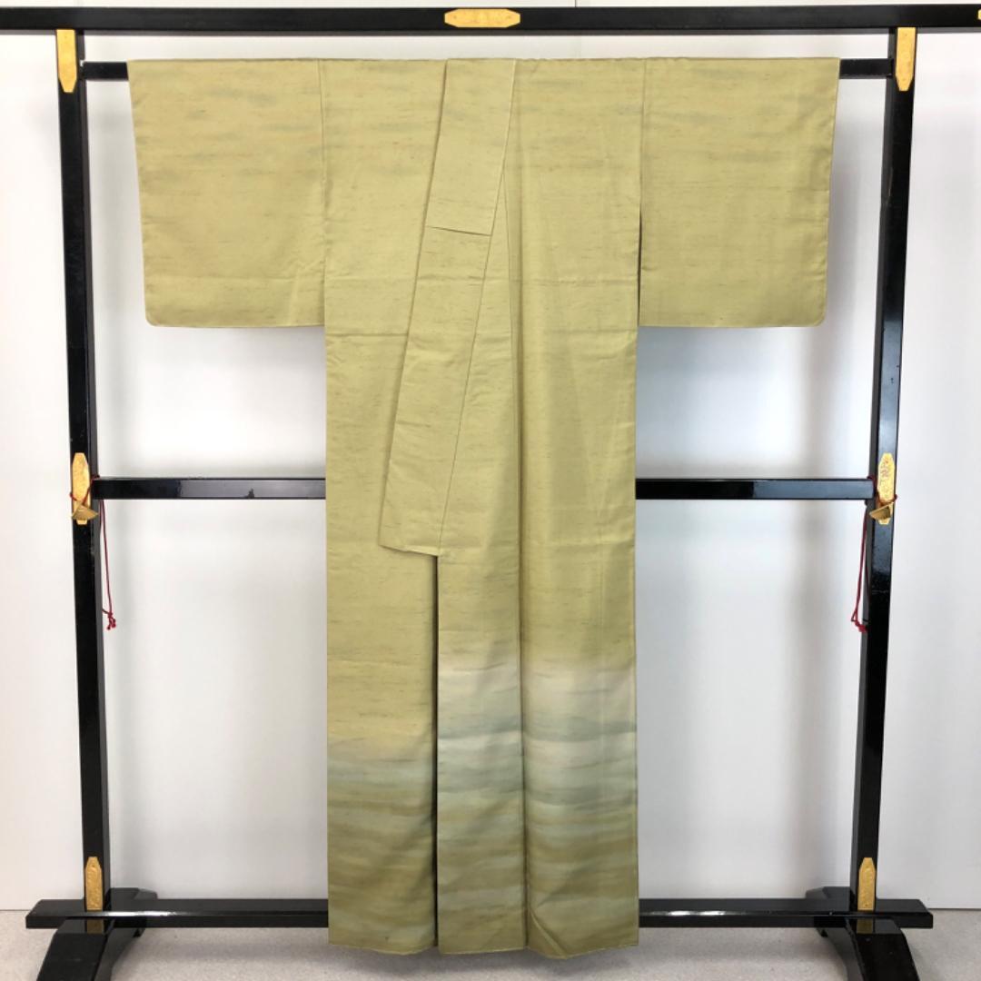 牛首紬 付下げ 石川県指定無形文化財上品な霧模様 裏柳色 しつけ糸 K-5356