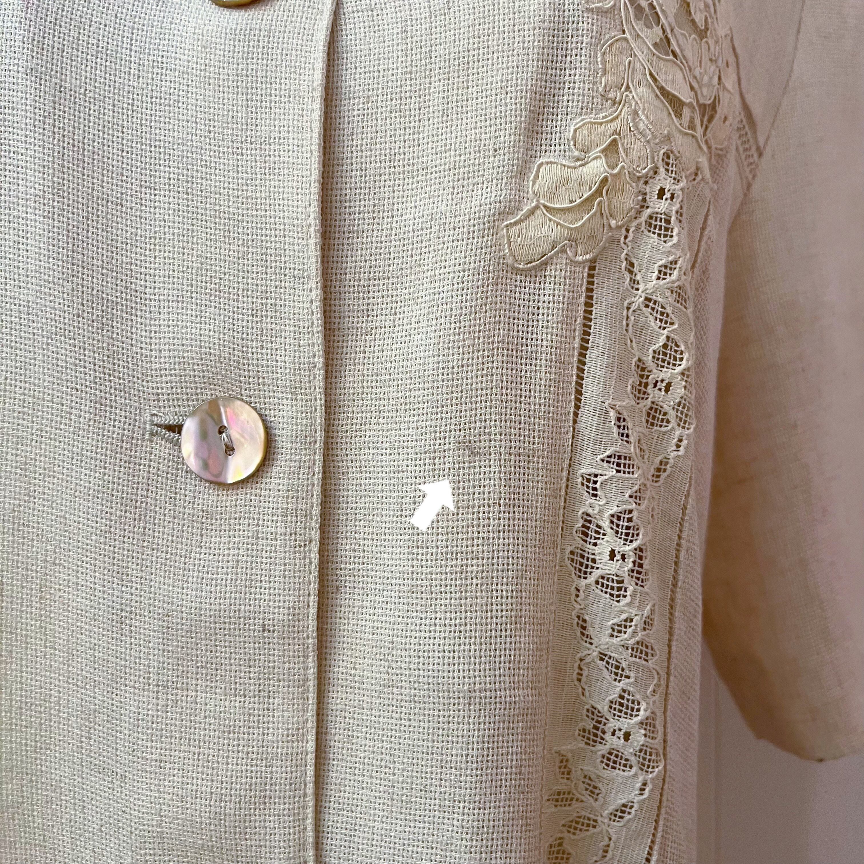 lace collar linen beige one-piece