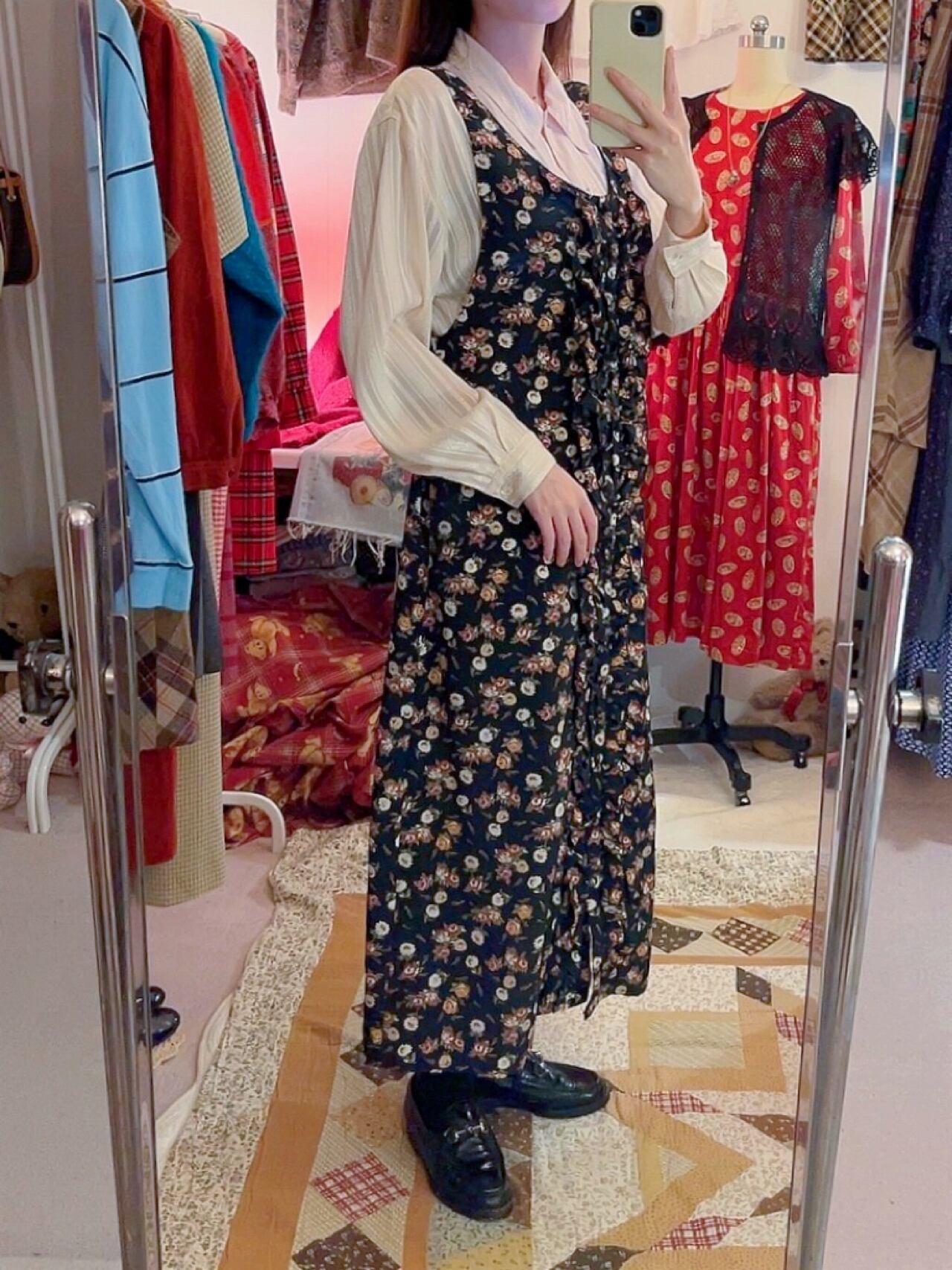 black flower frill button jumper skirt