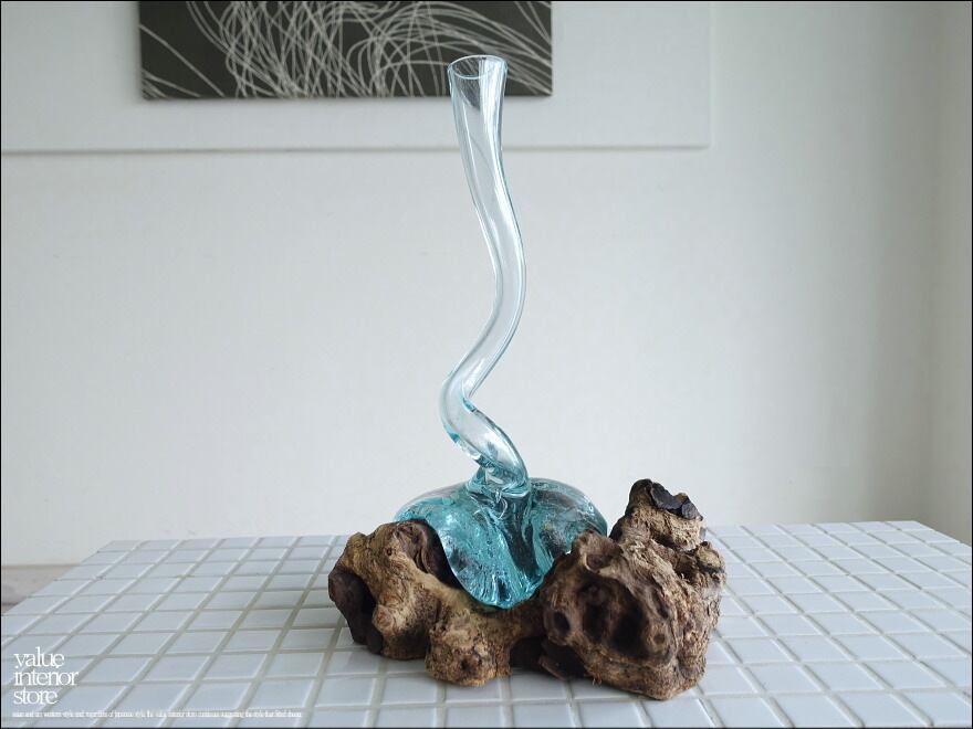 硝子フラワーベースTwis/04 花瓶 プリミティブガラスベース 手作り 一輪挿し 一点物 ハンドメイド 無垢材 自然な様