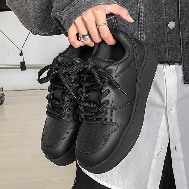 予約販売】スニーカー 韓国 メンズ 厚底 靴 ブラック 黒 オール