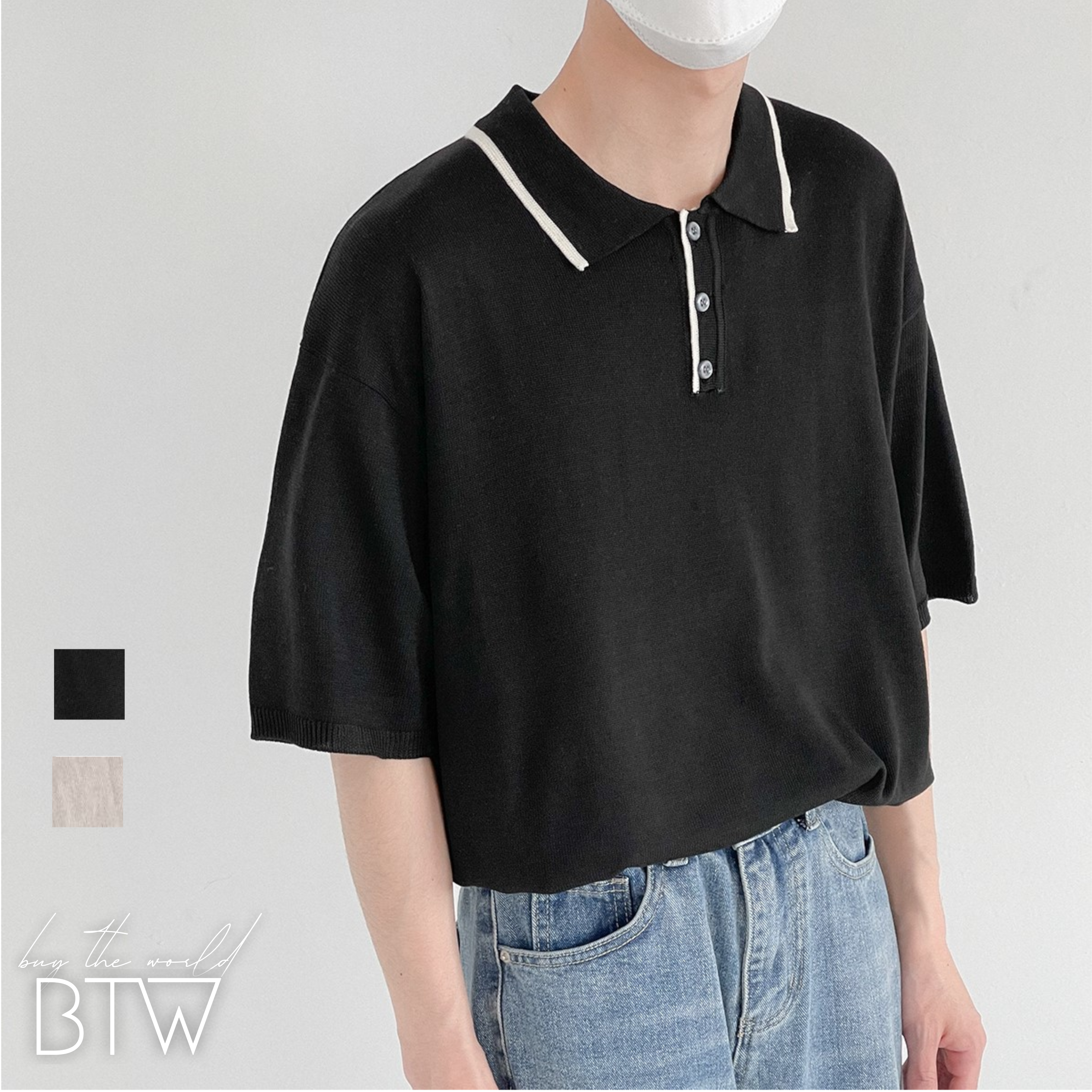 韓国メンズファッション Bw790 メンズ 半袖 サマーニット ポロセーター オーバーサイズ シンプル カジュアル 韓国メンズ服 流行プチプラ韓国 メンズファッション新作通販 Buy The World