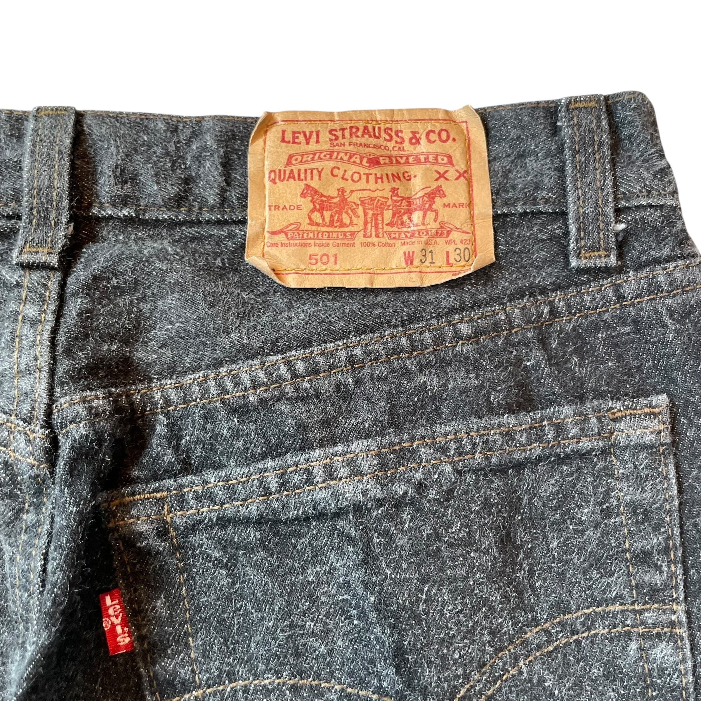 80s levis 501 usa製 wide straight 先染め 80s USA製 Levi'sリーバイス 501 先染め ブラック デニムパンツ