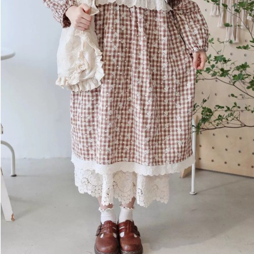 フラワー刺繍レース切替ペチスカート ・11957