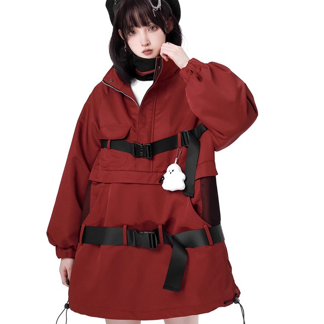 SEASONZ PINKSAVIOR ジャケット ショート丈 ベルト バックル ポケット おばけ アウター 羽織り コットン 秋冬服 量産型 ガーリー