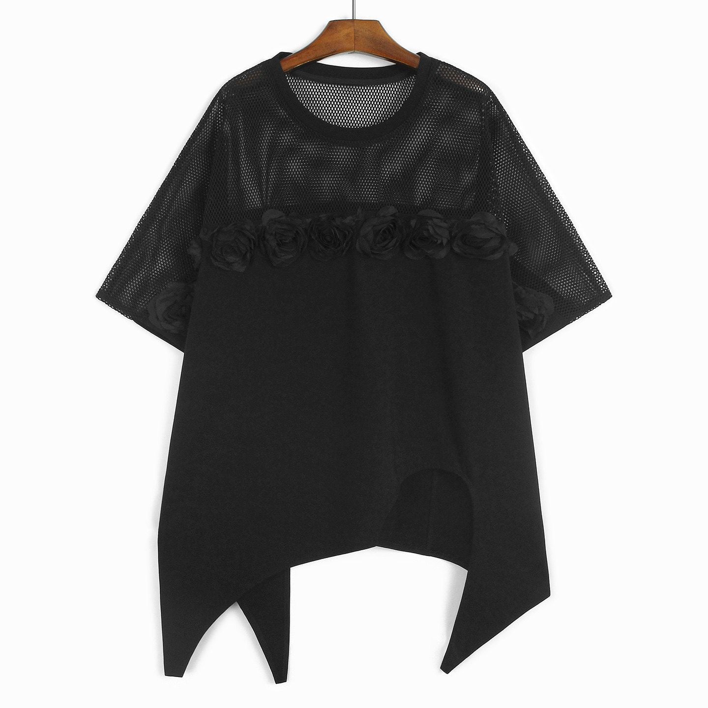 CUTOUT FLORAL PANEL ASYMMETRIC RELAXED T-SHIRT M-17797