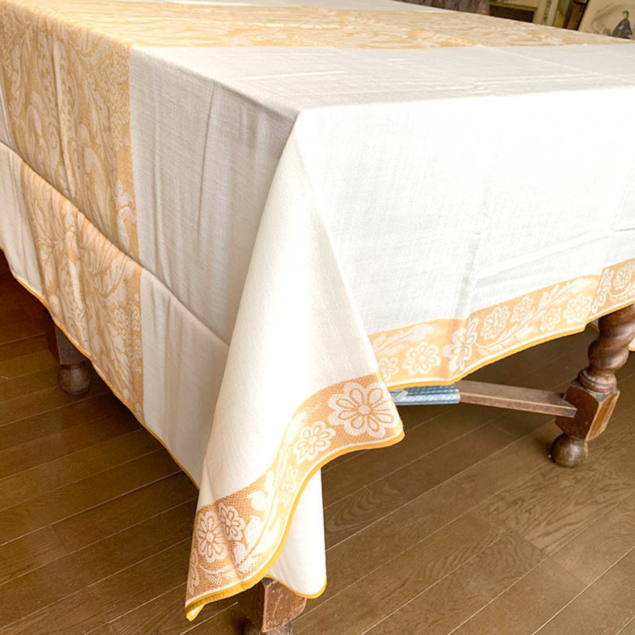 テーブルクロス　リネン　ヴィンテージクロス　カーキ　大判マルチクロス　未使用品 12clcu21-1