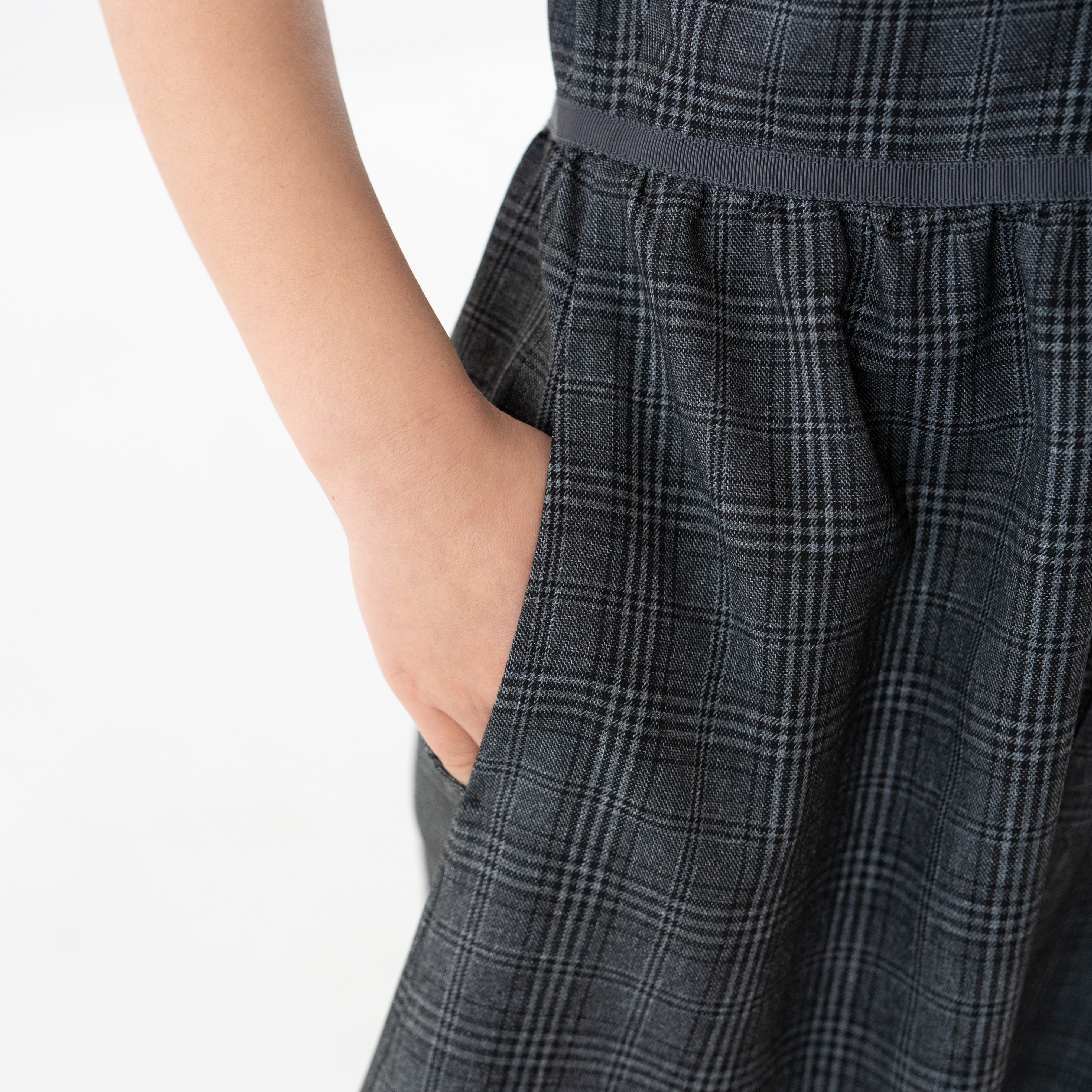 グレーチェック半袖ワンピース 【小学校受験・学校説明会・面接】前