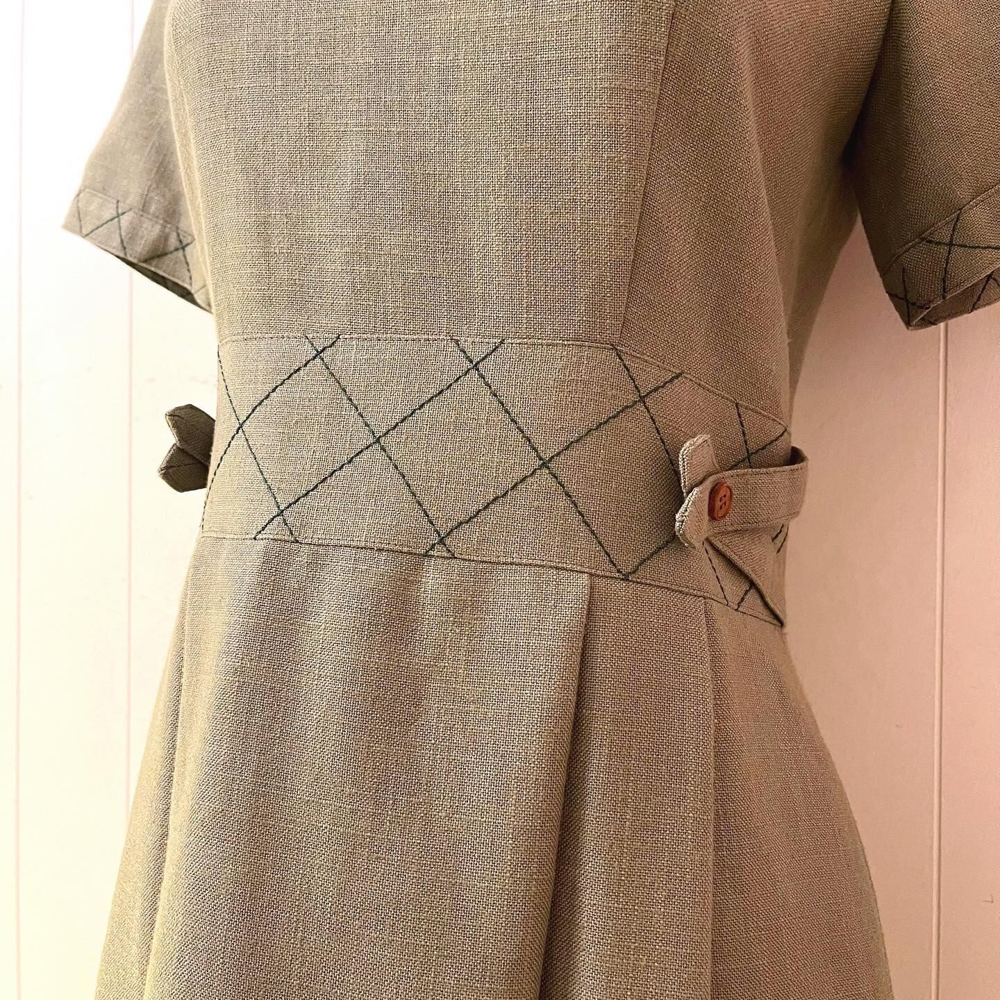 moss green check stitch one-piece