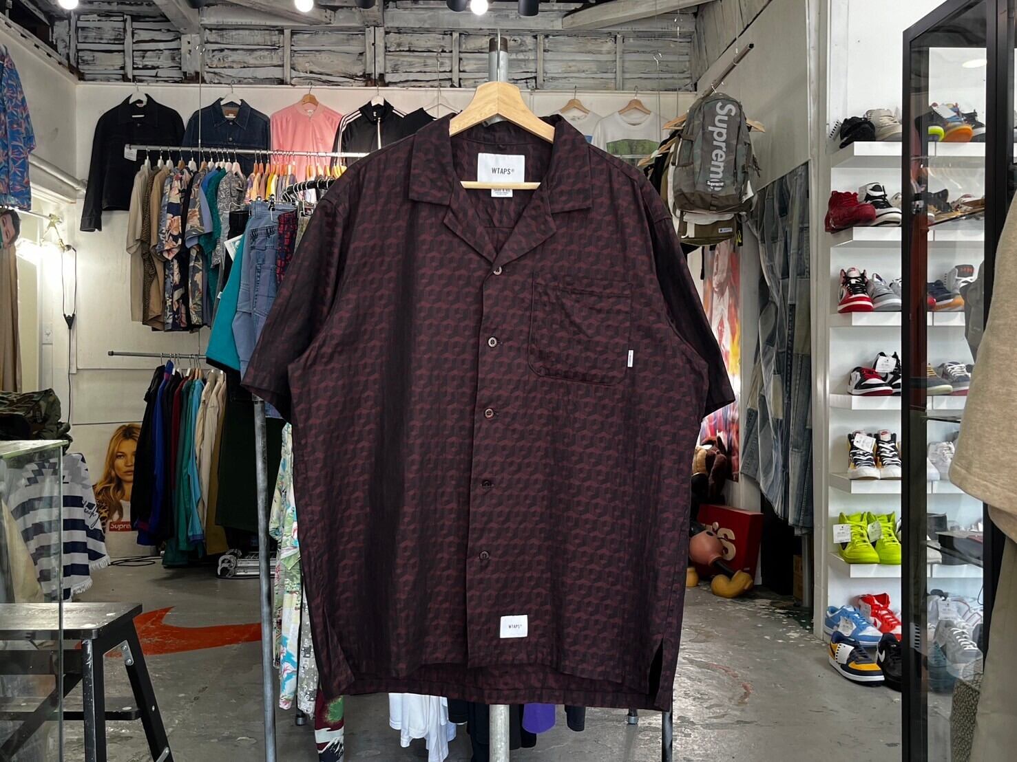 WTAPS FRIO 01 SS SHIRT HERRINGBONE BURGUNDY 03 241TQDT-SHM06 24420 