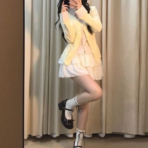 【2点セット】フェイクレイヤードトップス＋トップティアードフリルミニスカ ・73077