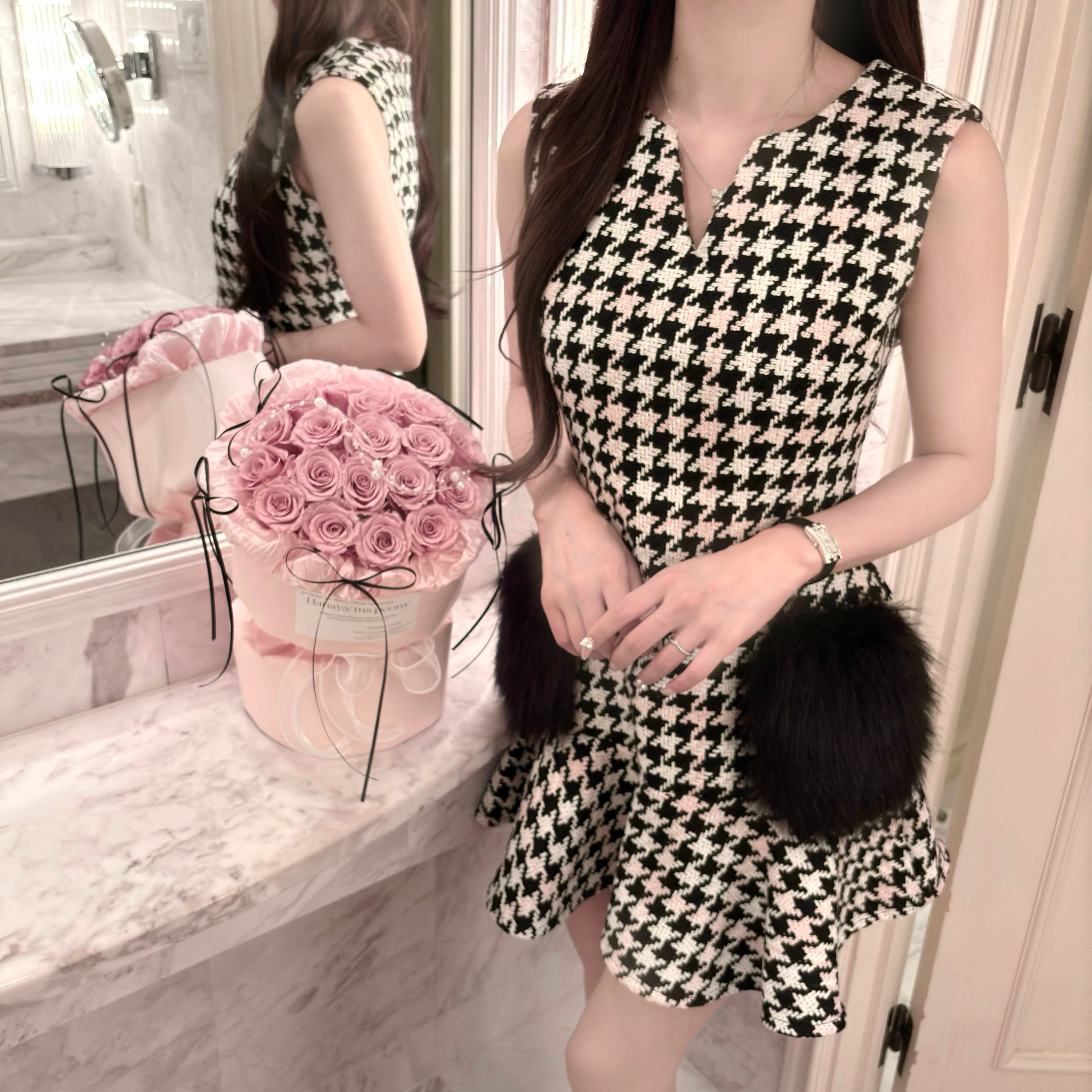 Lumignon original ♥ pink × black houndstooth pocket fur op | selectshop  Lumignon powered by BASE