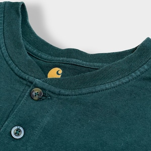 【Carhartt】ヘンリーネック ポケットTシャツ ポケT  ORIGINAL FIT オリジナルフィット ディープグリーン L スクエアラベル 深緑 カーハート US古着