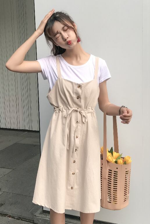 ワンピース ベージュ 白tシャツセット Sena