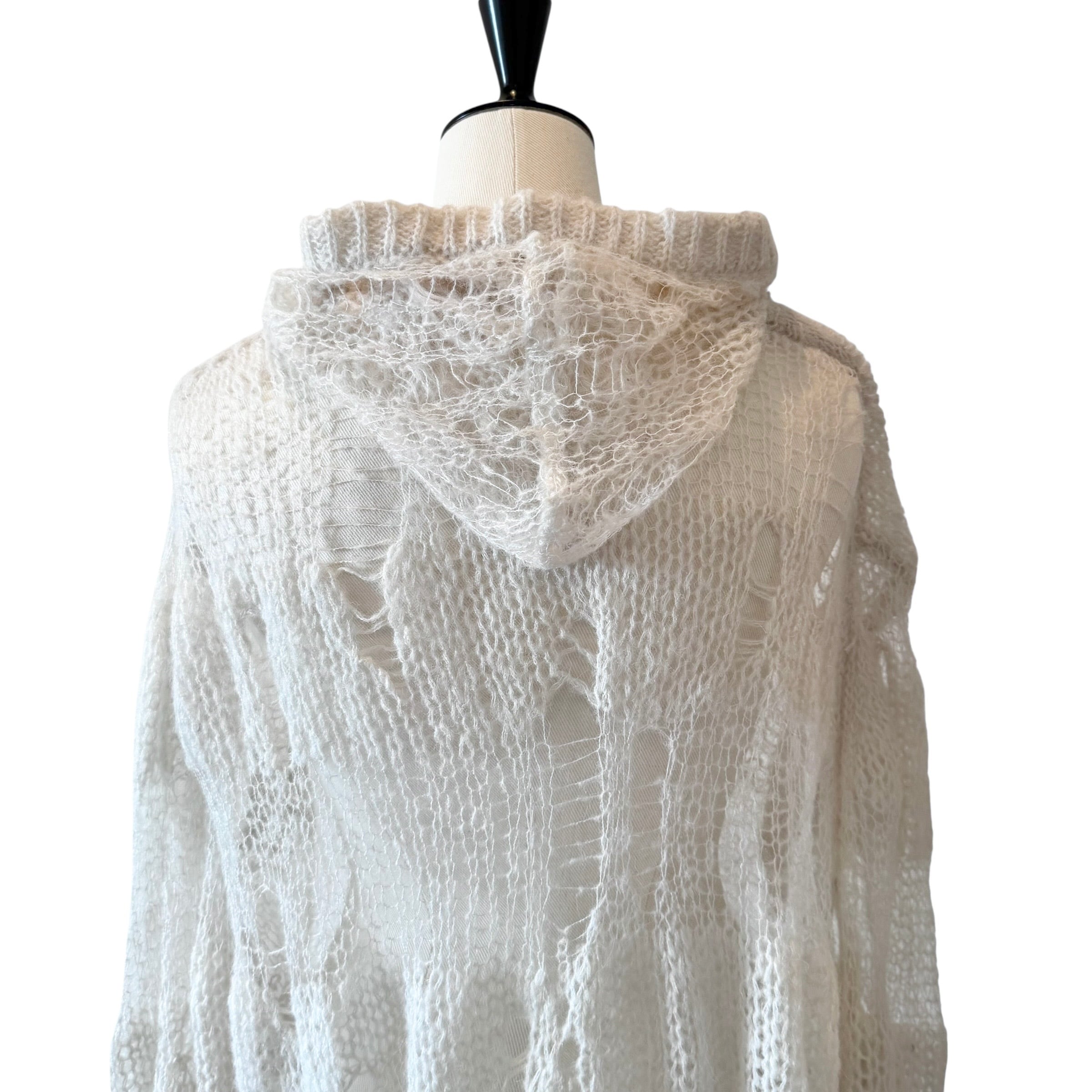 ダメージニットフーディー　WHITE