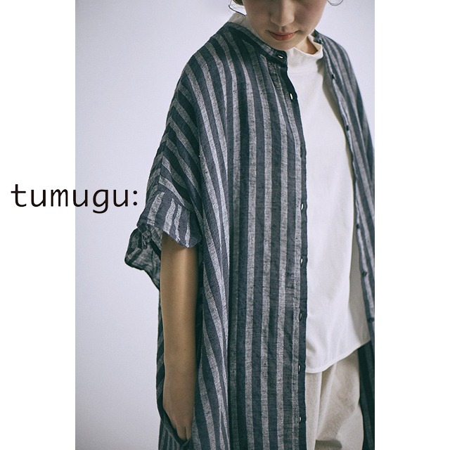 【tumugu:】TB24207 リネンボーダーストライプワンピース