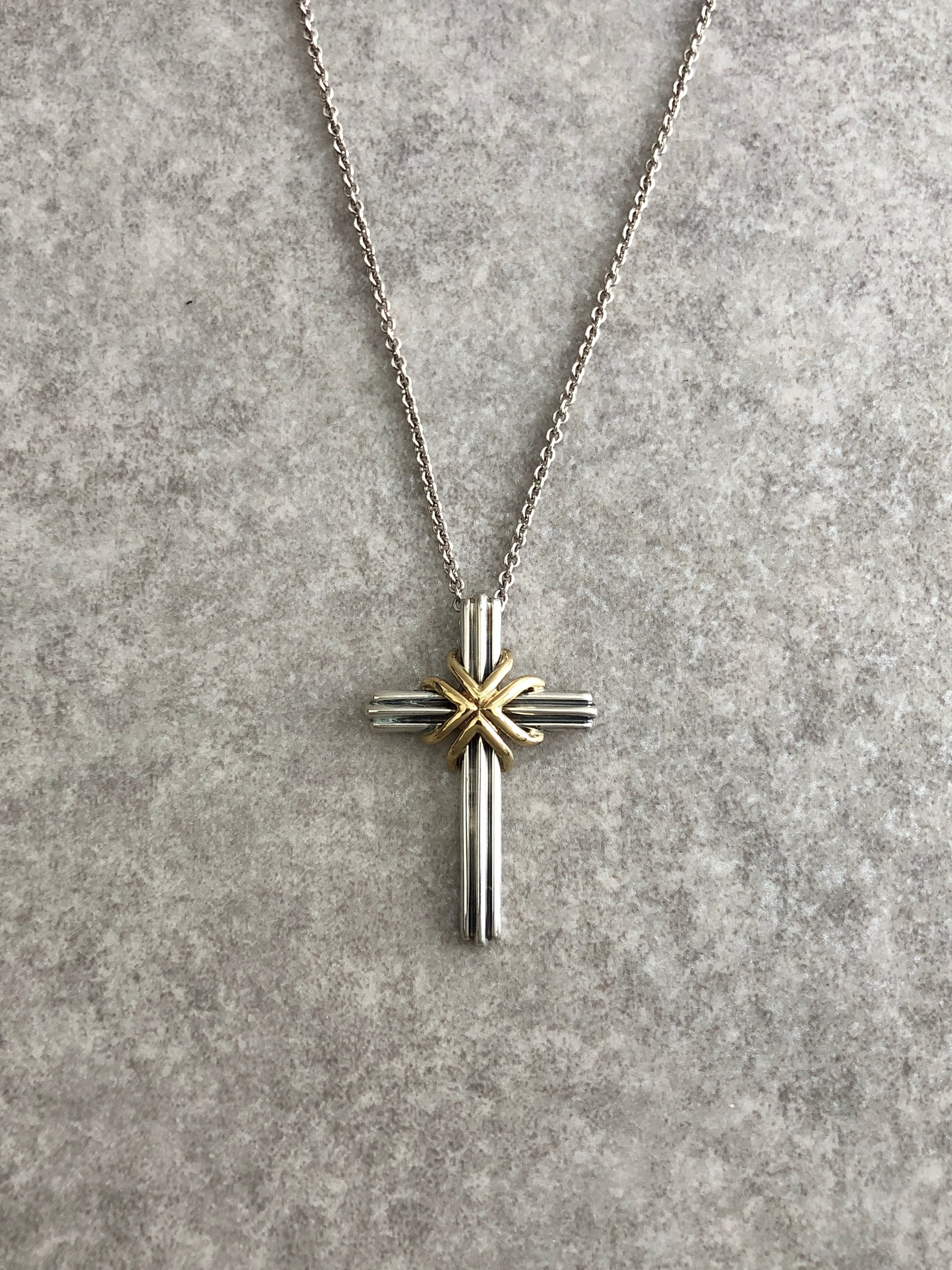 オールドティファニー シグネチャークロス シルバー925 Tiffany & Co. ティファニー ネックレス シルバー×ゴールド