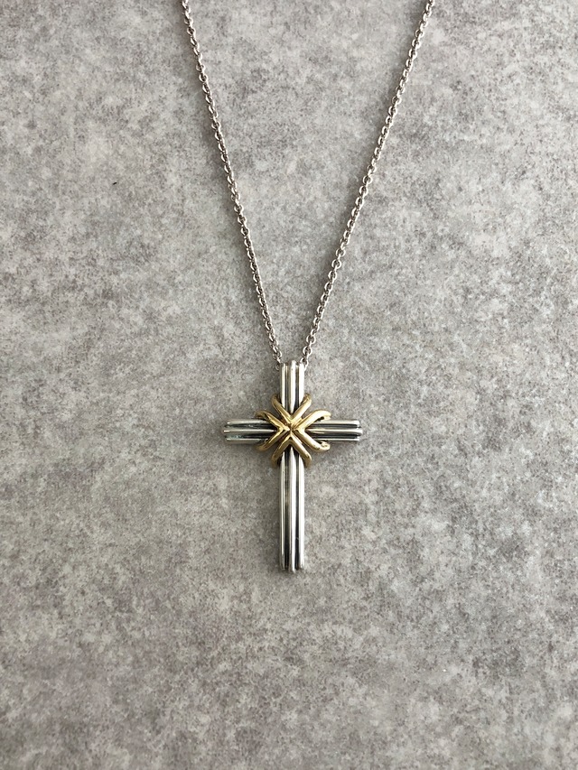 Tiffany & Co. ティファニー ネックレス シルバー×ゴールド シグネチャークロス 925/K18YG vintage ヴィンテージ オールド yx53pr
