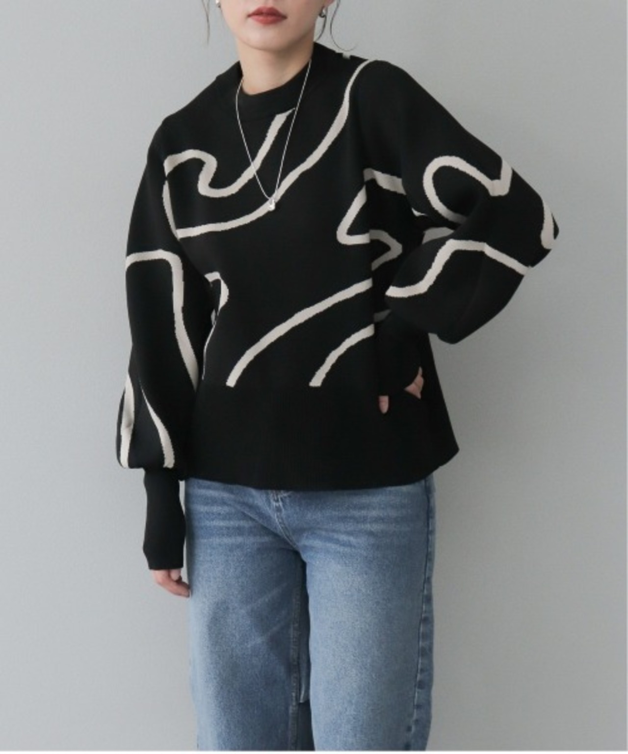 OI43086 ミラノリブラインジャガードプルオーバー black