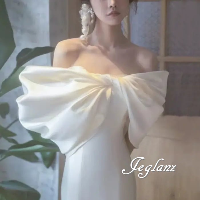 モダン 優雅 ウエディングドレス ビックボウ バックトレーン ♪ (M3564)ο