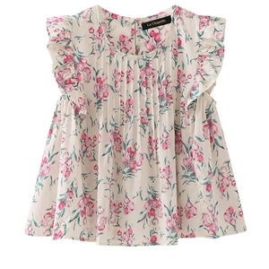 花柄フリルノースリーブトップス　21788