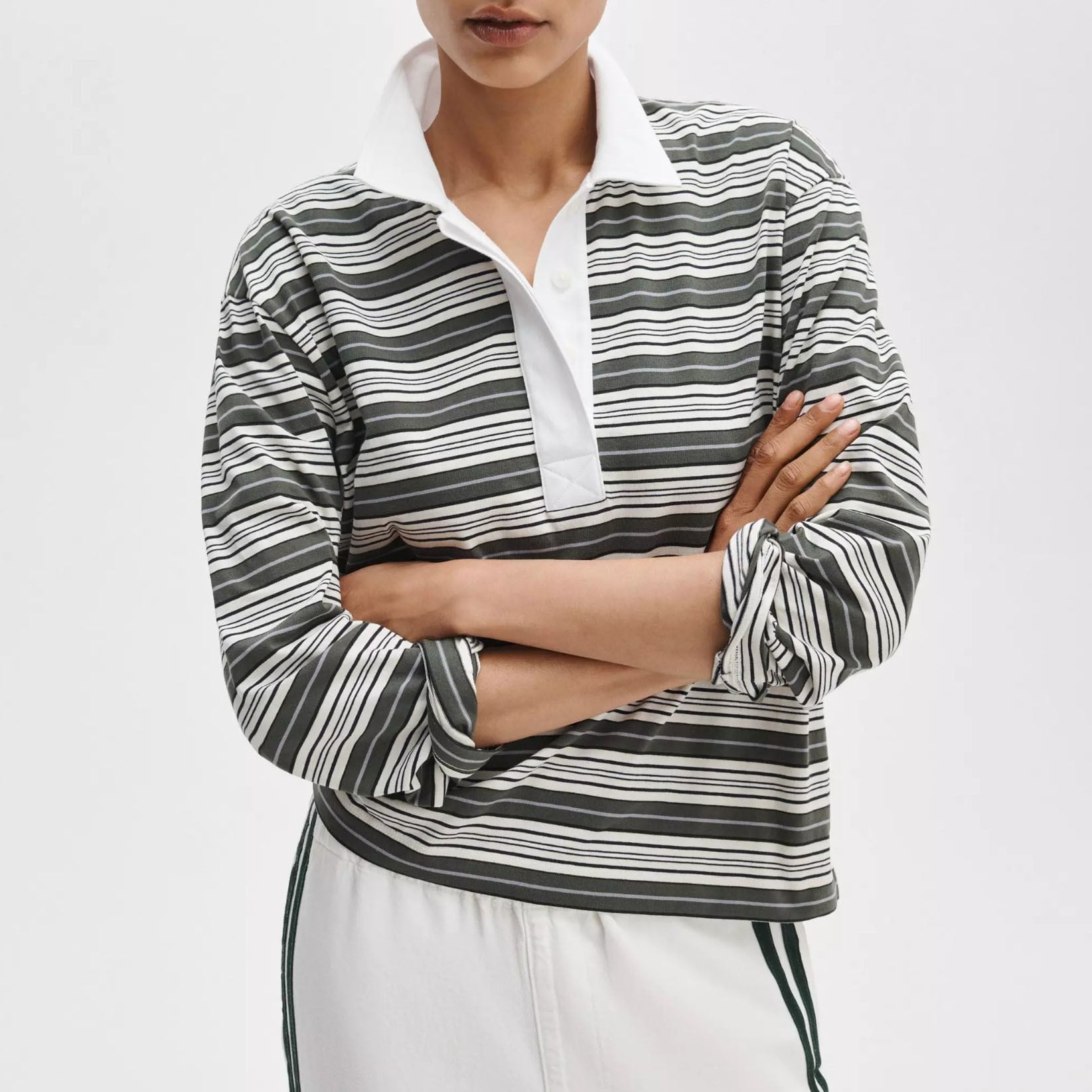 rag&bone KELLY STRIPE POLO LS GREEN MULTI