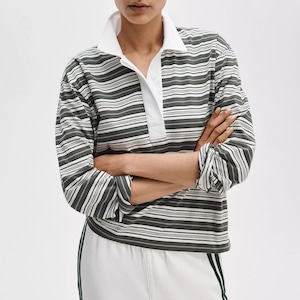 rag&bone KELLY STRIPE POLO LS GREEN MULTI
