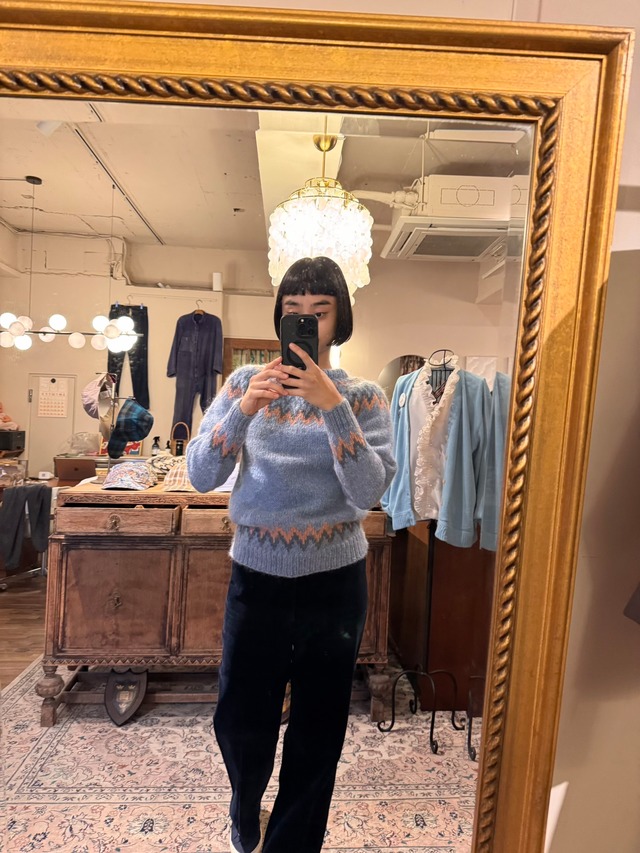 Blue &Orange Nordic Pattern Wool Knit Sweater